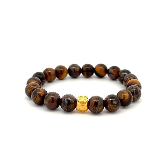 Unbranded Jewelry - 24K Gold Money Bag Lucky Charm Bracelet Gemstones Tiger Eye Brown 8 mm